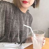 韩版2016夏季时尚性感女上衣 皱褶纯色透视圆领短袖修身雪纺衫T恤