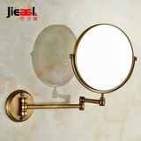 杰沙朗 全铜 仿古 浴室化妆镜 折叠双面镜壁挂 伸缩镜子 美容镜