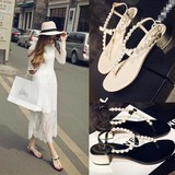 韩国2016新款珍珠夹趾凉拖鞋女夏室外学生凉鞋女中跟粗跟沙滩鞋潮