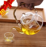 【天天特价】耐热玻璃花茶壶竹把提梁壶手工加厚茶壶功夫茶具套装