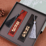 古风高档礼盒创意礼物木质书签 中国风古典红木礼品花影成双复古