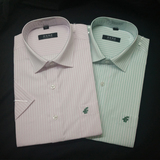 中国邮政储蓄工作服制服男士绿色粉色直条纹长短袖衬衫
