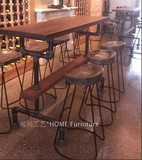 美式乡村铁艺吧台桌椅实木酒吧椅复古做旧咖啡椅吧台凳高脚凳子