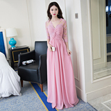 2016春夏季新款时尚韩式长袖裸粉色修身晚礼服新娘结婚礼服敬酒服