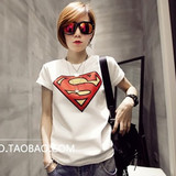 夏季新款修身体血衫韩版superman超人印花休闲短袖T恤女装上衣
