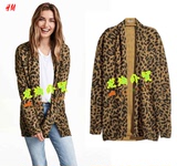 2015秋季新款hm专柜正品代购女士羊毛开衫豹纹色中长款外套  剪标