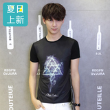 夏季印花立体简约图案短袖T恤男圆领韩版修身休闲青少年学生潮流