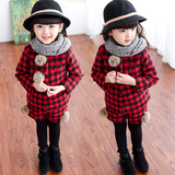 女童套装加厚夹棉两件套2015秋冬季韩版童装儿童呢子毛呢格子短裤