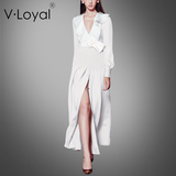 V·Loyal2016春秋新款女装时尚修身长款连衣裙欧美高端长袖礼服裙