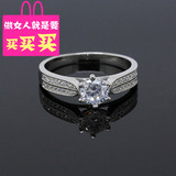 韩国925纯银双排钻戒指 女 时尚六爪微镶碎钻锆石钻戒 送老婆婚戒