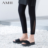 Amii[极简主义]2016夏新款薄款打底裤外穿修身九分裤女小脚裤黑色