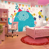 儿童房3d可爱环保壁纸 卡通动物立体墙纸 大象幼稚园主题大型壁画