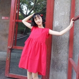 元气少女 韩版ulzzang 学院风复古软妹红色小礼服裙无袖连衣裙