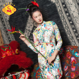 密扇设计师女装品牌秋廓形改良旗袍复古中国风印花显瘦长袖连衣裙