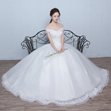 韩式2016夏季新款齐地蕾丝婚纱礼服新娘结婚一字肩V领孕妇简约女
