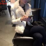 香港正品代购2015冬装新款时尚韩版羊羔毛拼接羽绒服短款外套女装