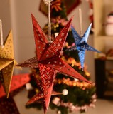 立体镭射镂空圣诞节装饰品星星酒吧幼儿园吊顶挂饰五角星灯罩节日