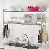 1208S创意多功能厨房置物架 不锈钢二层沥水碗架刀板架收纳架用品
