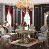 欧式餐台 香槟色奢华饭厅餐桌 天然红龙玉大理石圆桌 欧式雕花桌