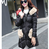 2015冬季新款时尚加厚棉袄中长款修身棉衣女韩版带帽毛领棉服外套