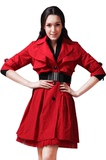 Lovete韩版商务蕾丝拼接时尚收腰女风衣双层领口设计百搭女外套