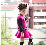 2016春款女童运动套装长袖棒球服太空棉外套+短裙 2件套韩国童装