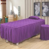 美容床罩四件套 深紫色印花蕾丝夹棉按摩床套熏蒸美体定做
