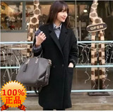 2015冬季韩国东大门长袖黑色毛呢外套女 中长款茧型呢子大衣 加厚