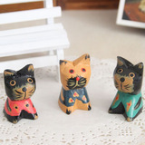 zakka橱柜酒柜装饰品摆件 创意diy纯手工彩绘木质小猫摆设工艺品