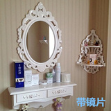欧式壁挂梳妆台墙上小壁柜梳妆台镜象牙白色实木卧室韩式田园包邮