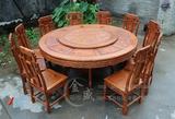 红木圆餐桌象头餐桌椅双层旋转圆餐台饭桌花梨木刺猬紫檀实木家具