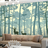 手绘森林麋鹿壁画客厅电视背景墙壁纸 个性复古3d无纺布墙纸壁画
