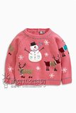 (现货)英国代购童装NEXT 15秋冬女童粉色圣诞雪人针织衫开衫毛衣
