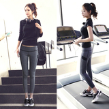 韩版瑜伽服套装女修身短袖T恤速干健身衣跑步运动高弹力紧身裤春