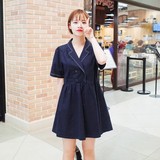 韩国代购Cherrykoko正品直邮 夏新款 时尚可爱西装领短袖连衣裙