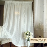 外贸原单 奶白色提花小方块 固定褶皱 飘窗成品窗帘窗纱 特价清仓