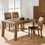 韩式老榆木餐桌长方形6人饭桌实木整装餐桌椅组合榫卯结构
