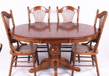 美式家具餐桌椅组合实木桌子可伸缩餐桌折叠桌实木圆桌餐桌橡木
