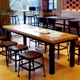 【 喜梦宝】美式星巴克吧台椅实木铁艺会议桌电脑桌复古餐桌茶几