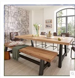 北欧美式乡村实木餐桌仿古书桌铁艺办公桌宜家休闲长方形桌椅组合