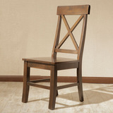 简约美式风格实木餐椅休闲书桌椅子无扶手凳子交叉背做旧复古特价