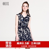 Oece2016夏装新款女装 复古几何印花V领雪纺连衣裙夏显瘦