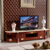 智德家具欧式电视柜天然大理石台面实木白色地柜客厅茶几组合套装