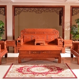明清红木家具中式仿古缅甸花梨木沙发组合大果紫檀沙发客厅六件套