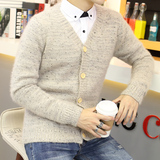 男士毛衣开衫青年学院风秋冬季韩版修身加厚开衫外套学生羊毛毛衣