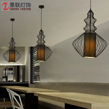 新中式设计师个性创意鸟笼灯饰美式咖啡厅餐厅铁艺工业鱼线吊灯