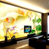 荷花玉雕大型立体3D壁画客厅电视背景墙壁纸沙发无缝墙布家和富贵
