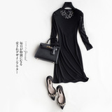 605J33力荐 性感蕾丝美背 黑色 七分袖修身大弹力 舒适针织连衣裙