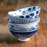 陶趣居日本进口蓝绘日式高脚陶瓷碗礼盒釉下彩和风饭碗餐具套装