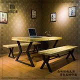美式复古铁艺实木餐桌椅组做旧办公桌会议桌书桌小户型餐桌长凳子